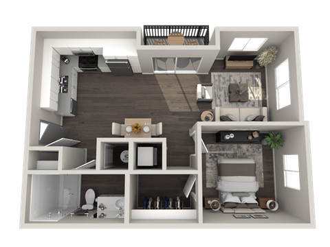 Floor plan for 1 bed, 1 bath, 625 sqft